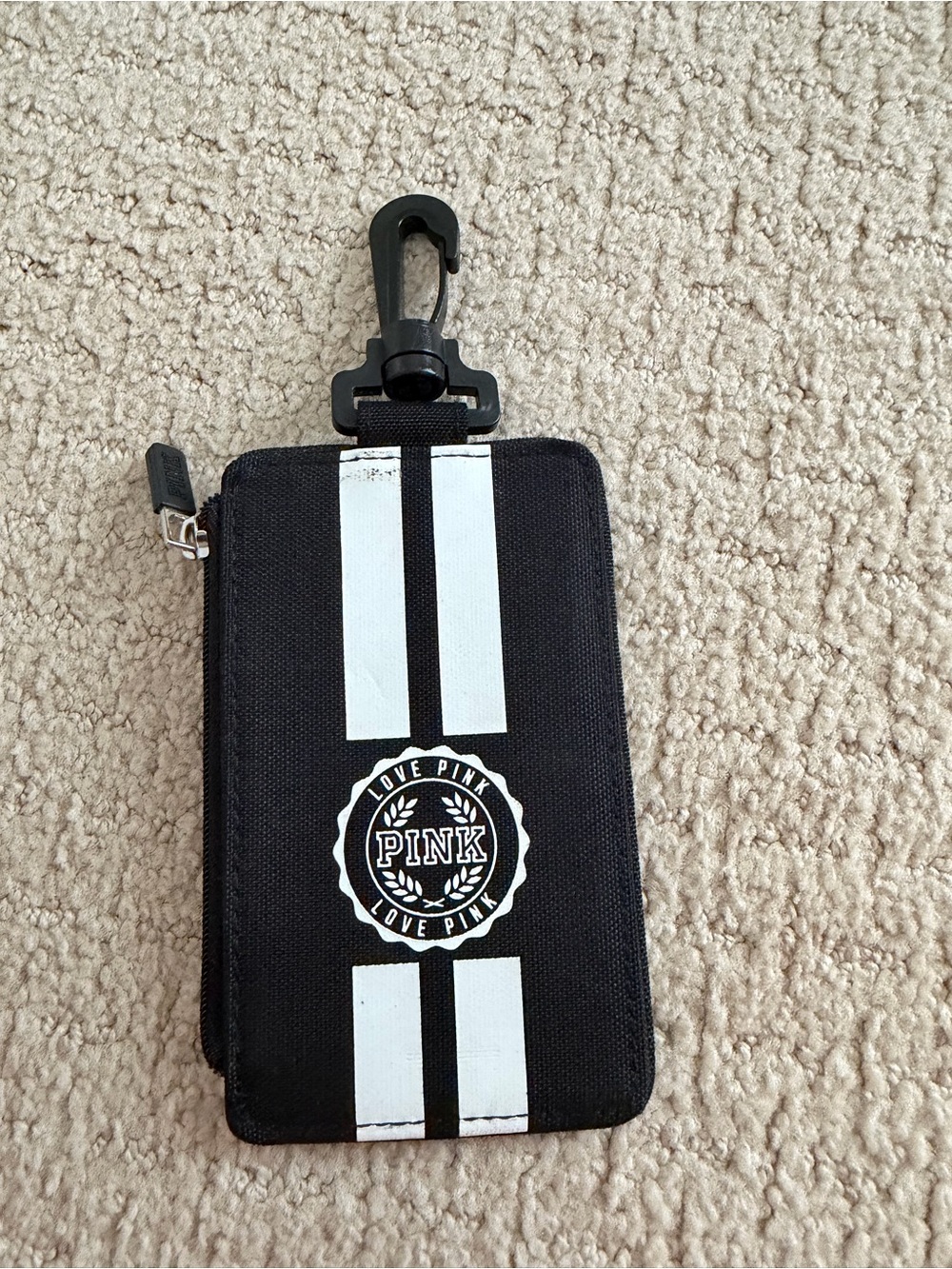 PINK Victoria's Secret Black Wallet with White Racing Stripes and Clip